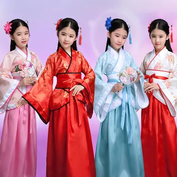  Костюм для восточных танцев Платье древнекитайский костюм Детская одежда Hanfu Китайская традиционная одежда Представление народных танцев