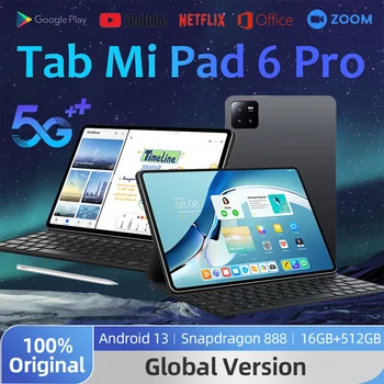  2024 Оригинальная Глобальная версия планшета Android 13 Pad 6 Pro 16 ГБ + 1 ТБ Планшеты Snapdragon 888 PC 5G С двумя SIM-картами WIFI HD 4K Mi Tab