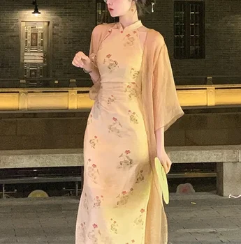  Новый китайский кардиган в стиле ретро в литературном стиле, улучшенное платье Чонсам, утягивающее талию, дизайнерская юбка Sense, женская