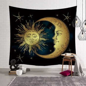  Лунный и Солнечный Гобелен с мандалой, висящий на стене, Небесный настенный гобелен, Настенные ковры в стиле хиппи, декор общежития, Психоделический гобелен.