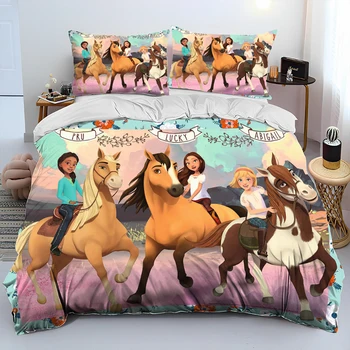  Комплект постельного белья Spirit Riding Free Horses с мультяшным одеялом, пододеяльник, Комплект постельного белья King Queen Size