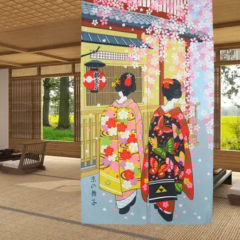  Дверная занавеска для девочек-гейш Киото Cherry Blossom Noren для суши-магазина Izakaya Decor Кухонные занавески Дверная занавеска в японском стиле