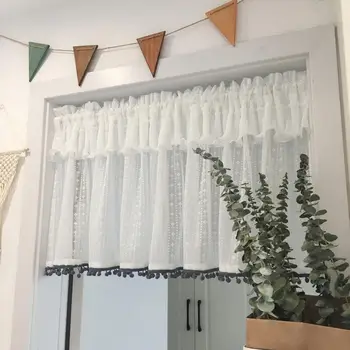  Короткие занавески для гостиной Простые в установке Стильные хлопковые привлекательные тюлевые занавески без перфорации для дома