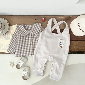  Весенне-осенний Корейский комбинезон для новорожденных девочек и мальчиков, комплект из двух предметов, Хлопковые брюки на подтяжках, модные мягкие повседневные