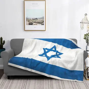  Одеяло с изображением флага Израиля и звезды, Бархатное украшение, сине-белое Дышащее Супер Мягкое одеяло для кровати, уличное одеяло