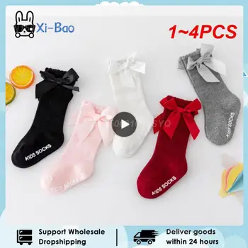  1 ~ 4ШТ Детские носки с большим бантом до колена, длинные Мягкие Новые детские носки, хлопковые кружевные носки для малышей, детские носки для дропшиппинга
