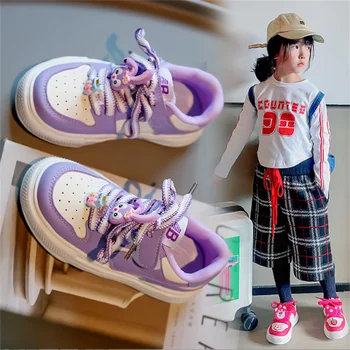  Модные кроссовки 2023 для девочек Кожаные кроссовки для детей Повседневная Спортивная детская обувь для девочек 4-13 лет