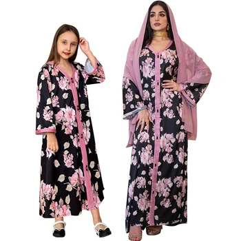  Модное платье Джалабия с цветочным принтом для женщин и детей 5-16 лет, одежда для девочек Ближнего Востока, халаты для матери и дочки