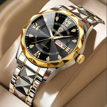  Роскошные мужские часы Высококачественные водонепроницаемые светящиеся мужские наручные часы Дата Неделя Мужские часы Кварцевые часы