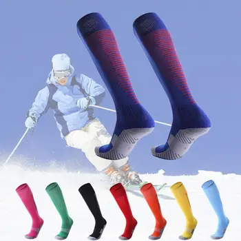  Профессиональные носки для катания на лыжах для зимних видов спорта, Мужские Женские Теплые Лыжные длинные носки, Уличные чулки для MTB велоспорта, бега, футбола, Черные, Красные