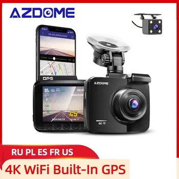 AZDOME GS63H Dash Cam С Двумя Объективами 4K UHD Записывающая Автомобильная Камера DVR Ночного Видения WDR Встроенный GPS Wi-Fi G-Сенсор Обнаружения Движения