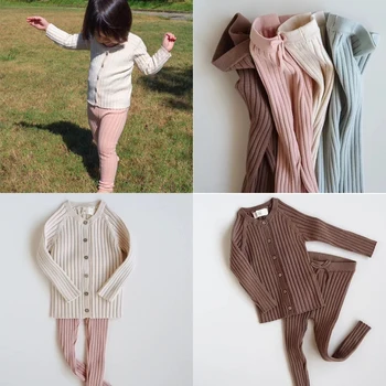 Детские свитера и трикотажные брюки PI, комплекты одежды, новинка 2023 года, зимний милый вязаный Кардиган для мальчиков и девочек и эластичные брюки