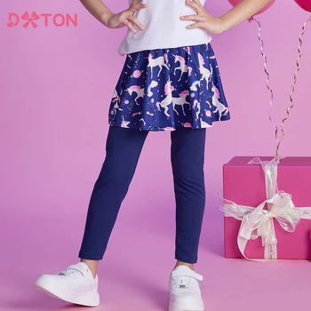  DXTON Весна Осень, юбка для девочек, штаны, леггинсы для малышей с юбкой, Хлопковая детская одежда, Повседневные брюки для девочек с единорогом, Леггинсы