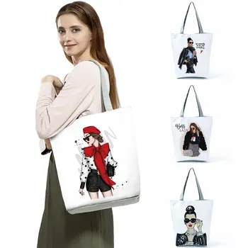  Сумки с модным принтом для девочек-хипстеров, экологичная складная женская сумка на плечо, Повседневная портативная сумка для покупок большой емкости