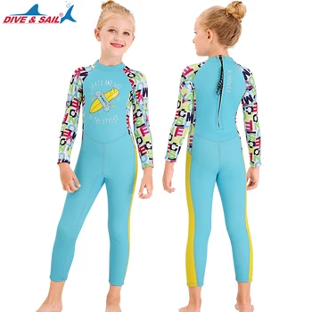  Детский гидрокостюм из неопрена толщиной 2,5 мм с защитой от ультрафиолетовых лучей, цельный купальник для девочек и мальчиков 3-11 лет, для подводного плавания с маской и трубкой.