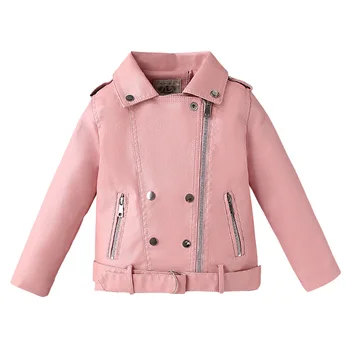  Кожаное пальто для девочек, детская мотоциклетная куртка из искусственной кожи, осенние новинки 2022 года, Корейские детские модные топы на молнии