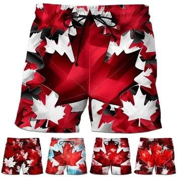  Канада, повседневные пляжные шорты с креативной 3D-печатью, брюки, летняя мода, Национальный день Канады, мужские шорты в стиле харадзюку в стиле хип-хоп, мужские брюки