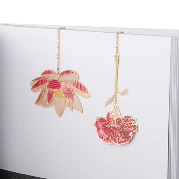  1 шт. Металлическая закладка в китайском стиле, винтажный креативный цветок Лотоса, Вена из листьев Розы, Полый кулон, Закладка из листьев Абрикоса, Подарки