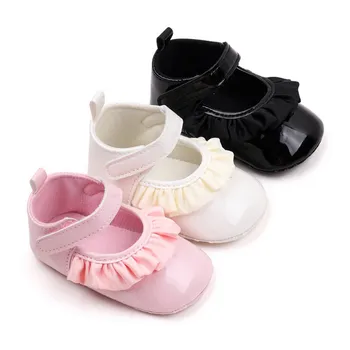  Обувь Мэри Джейн для новорожденных девочек Легкая повседневная обувь принцессы из искусственной кожи с оборками на плоской подошве для прогулок Детские товары Аксессуары