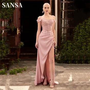  Сексуальное платье для выпускного вечера Sansa с открытыми плечами, розовое платье-русалка, вечерние платья, 3D цветок, вышивка пайетками, рыбий хвост, 2023