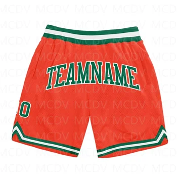  Изготовленные на заказ оранжевые зелено-белые баскетбольные шорты Kelly, мужские шорты с 3D-принтом, быстросохнущие пляжные шорты