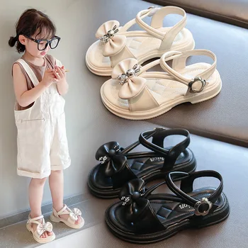  Летние сандалии для девочек 2023 года, Новые детские удобные пляжные сандалии с мультяшным бантом на нескользящей мягкой подошве, детские сандалии принцессы с бантом