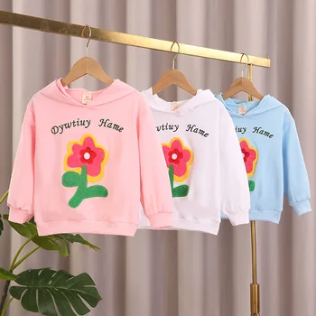  2022 Осенне-зимний детский пуловер с капюшоном и цветами для девочек, верхняя одежда с длинными рукавами для детей от 1 до 8 лет, свитер для малышей, толстовки для малышей