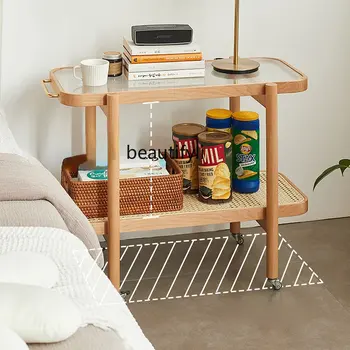  Приставной столик, боковой шкаф из цельного дерева, Передвижной журнальный столик, Японская Стеклянная тележка, Стеллаж для хранения из ротанга, Балкон