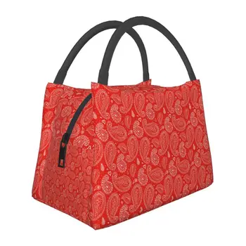 Утепленная сумка для ланча с рисунком банданы и Пейсли для женщин, герметичный кулер, термальный ланч-бокс для пляжного кемпинга и путешествий