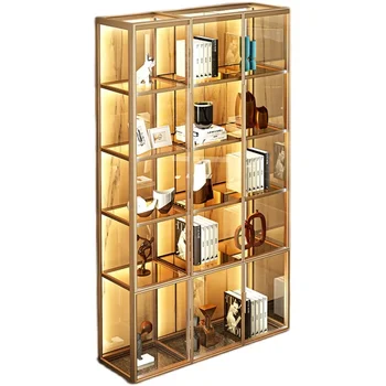  Легкий роскошный кабинет, прозрачная антикварная полка для хранения, книжный шкаф из закаленного стекла, алюминиевый книжный шкаф