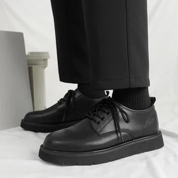  Мужские весенне-осенние кожаные ботинки, мужские модные ботильоны, деловая повседневная мужская обувь на шнуровке, массивная рабочая обувь, большие размеры 38-46