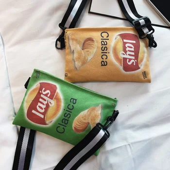  Забавная маленькая сумка Женская сумка Универсальные картофельные чипсы Индивидуальность Мода Креатив Ленивый стиль Милая холщовая сумка-мессенджер