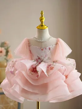  Роскошное розовое детское вечернее платье принцессы Детские платья-пачки для подиума на свадьбу, День рождения, одежда для вечеринок, Пасха для девочек