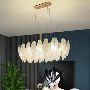  В наличии Роскошные подвесные светильники из перьевого стекла, золотого металла E14 для гостиной, спальни, виллы, Люстры, светильника для домашнего декора