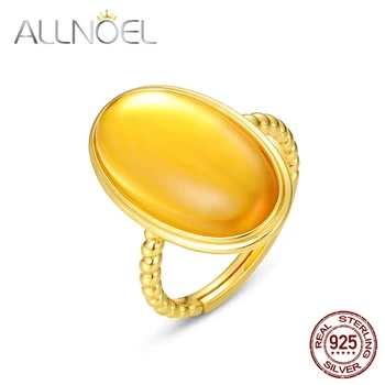  Женские кольца из чистого серебра 925 пробы, регулируемые открытые кольца овальной формы 10*18 мм, синтетический цитрин, желтые драгоценные камни, позолота, шикарные украшения