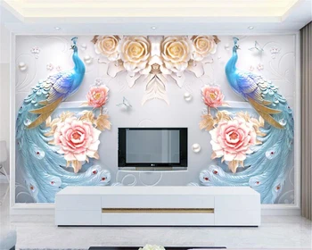  Модные обои beibehang с рельефными трехмерными цветами богатая современная минималистичная настенная декоративная роспись в виде павлина behang