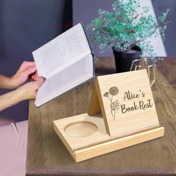  Персонализированная Деревянная Треугольная подставка для книг с держателем для кофейной чашки, изготовленная на заказ подставка для страниц книги с цветами на день рождения