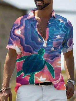  Мужская повседневная рубашка с коротким рукавом в гавайском стиле с принтом черепахи мечты