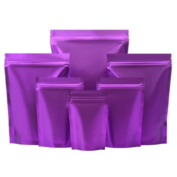  100шт Матовая Фиолетовая Майларовая Фольга Zip Lock Stand Up Bag С Разрывной Насечкой Закрываемый Doypack Повторно Закрываемый Для Хранения Шоколадных Конфет И Печенья