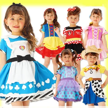  Платья для девочек Костюм принцессы Белль Софии Аны Эльзы Алисы Детские праздничные платья на Хэллоуин Размер 90-130 Одежда для маленьких девочек Платье