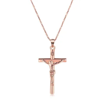  MxGxFam Ожерелье с подвесками в виде креста для женщин, религиозные христианские украшения, цвет розового золота, без камней, цепочка 45 см