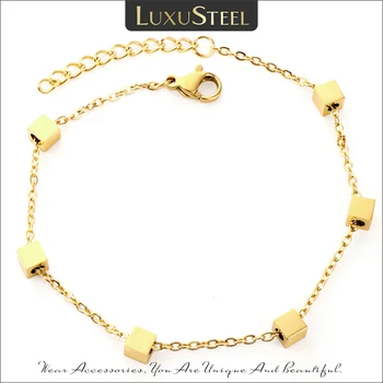  Роскошные Модные браслеты-цепочки для женщин и девочек, Квадратный браслет из нержавеющей стали Золотого цвета, Темпераментные украшения