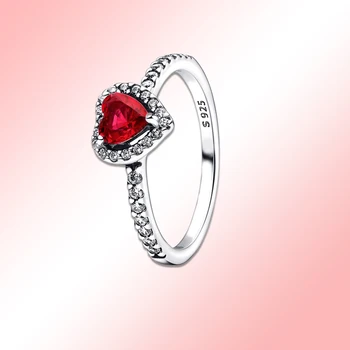  Серебро 925 пробы, кольцо с выпуклым красным кристаллом Pandora в виде сердца, для женщин, на помолвку и День Святого Валентина, ювелирный подарок