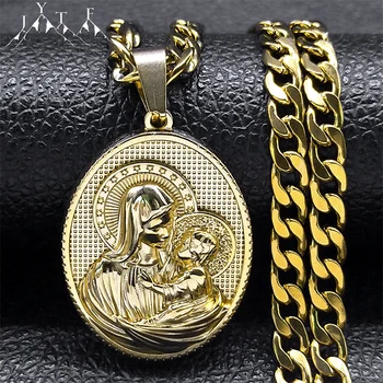  Ожерелье с Медалью Девы Марии и Младенца для Мужчин Женщин Геометрический Религиозный Кулон Из Нержавеющей Стали Золотого Цвета Ожерелья Ювелирные Изделия ZZ453