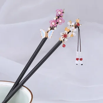  Палочки для волос для женщин в китайском стиле, деревянная цветочная красная женская винтажная заколка для волос, платье Hanfu Qipao, Деревянные аксессуары