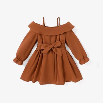  Платье-комбинация PatPat Для Маленьких Девочек с Однотонным поясом И Оборками С Открытыми плечами